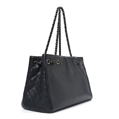 Chanel Metallic Grained Calfskin Medium Woven Chain Shopping Bag Black 3 of 10