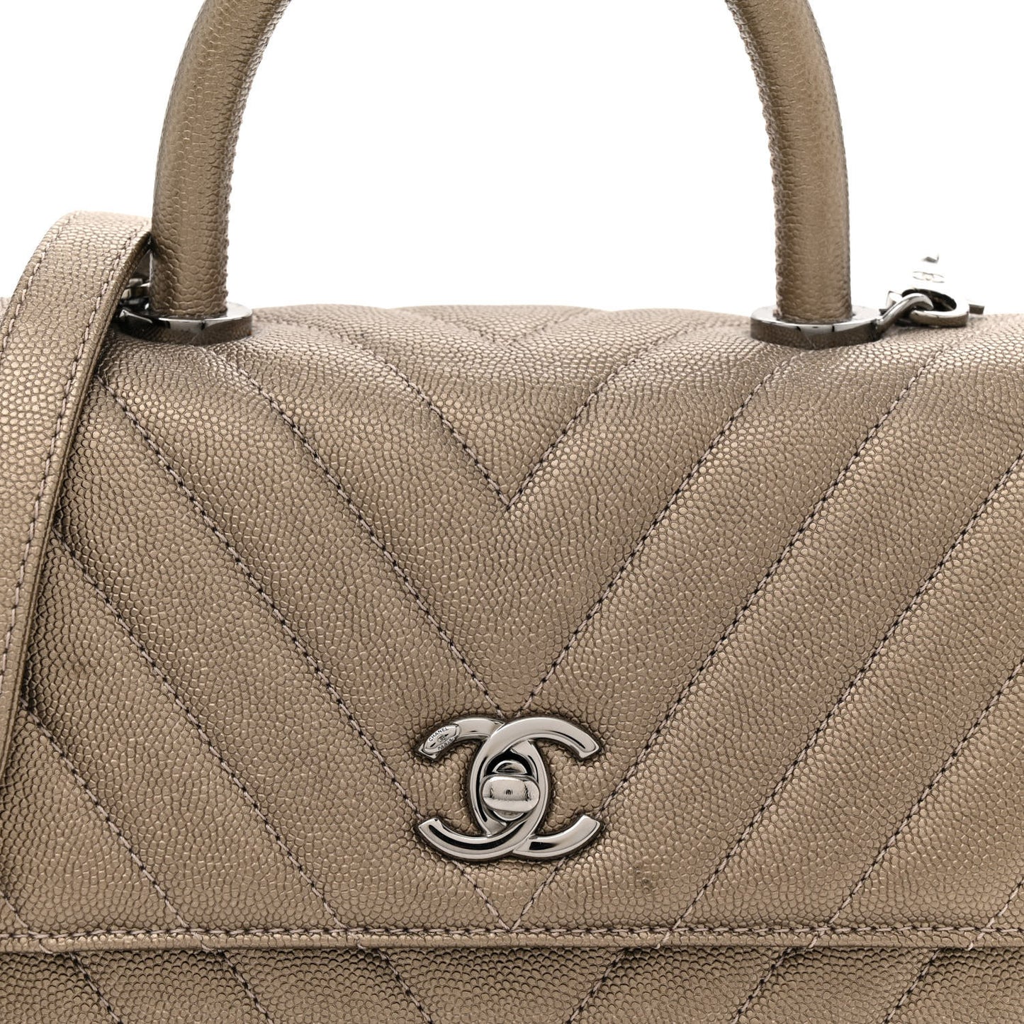 Metallic Caviar Chevron Quilted Mini Coco Handle Flap Light Gold