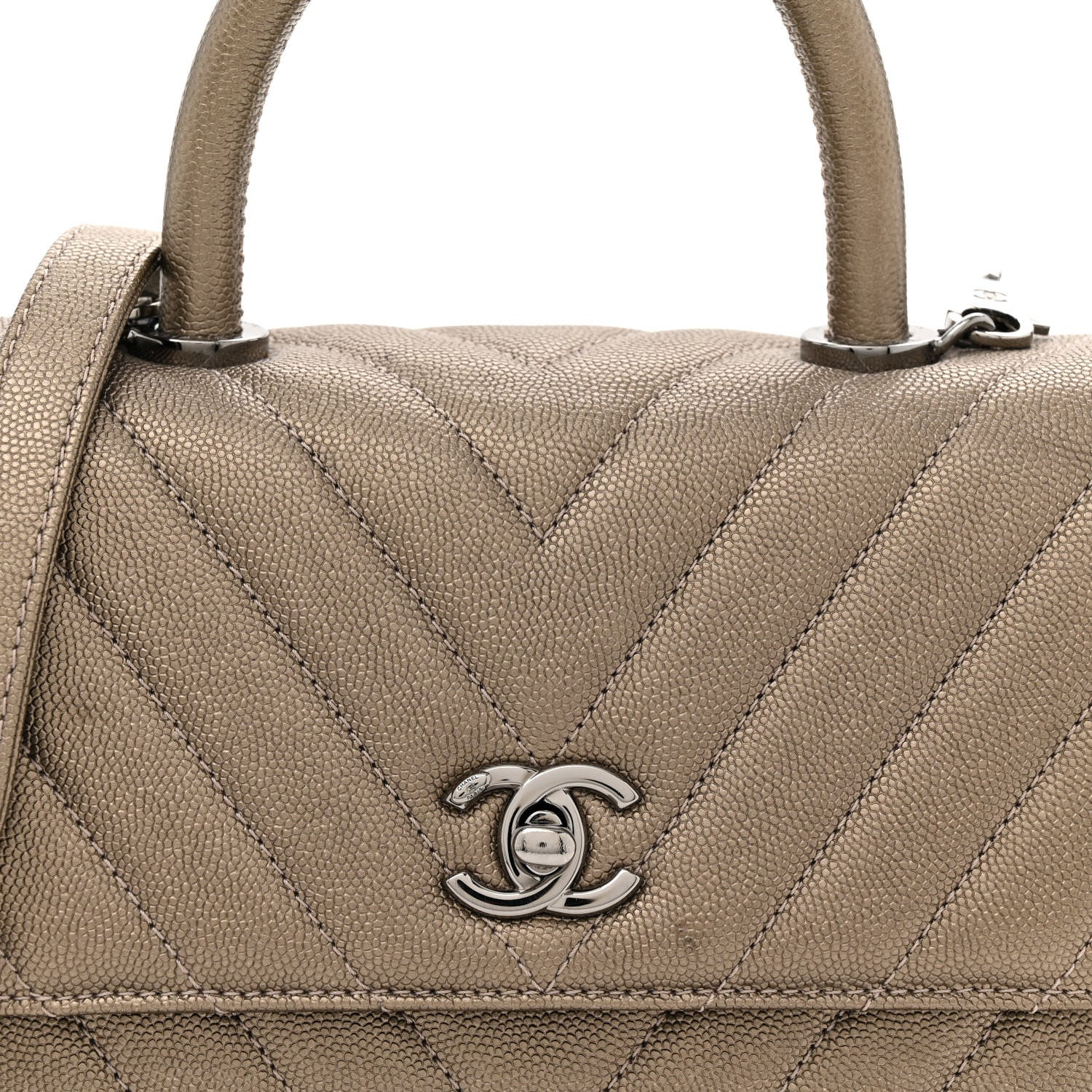 Chanel Metallic Caviar Chevron Quilted Mini Coco Handle Flap Light Gold 8 of 12