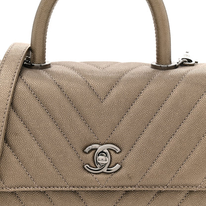 Chanel Metallic Caviar Chevron Quilted Mini Coco Handle Flap Light Gold 8 of 12