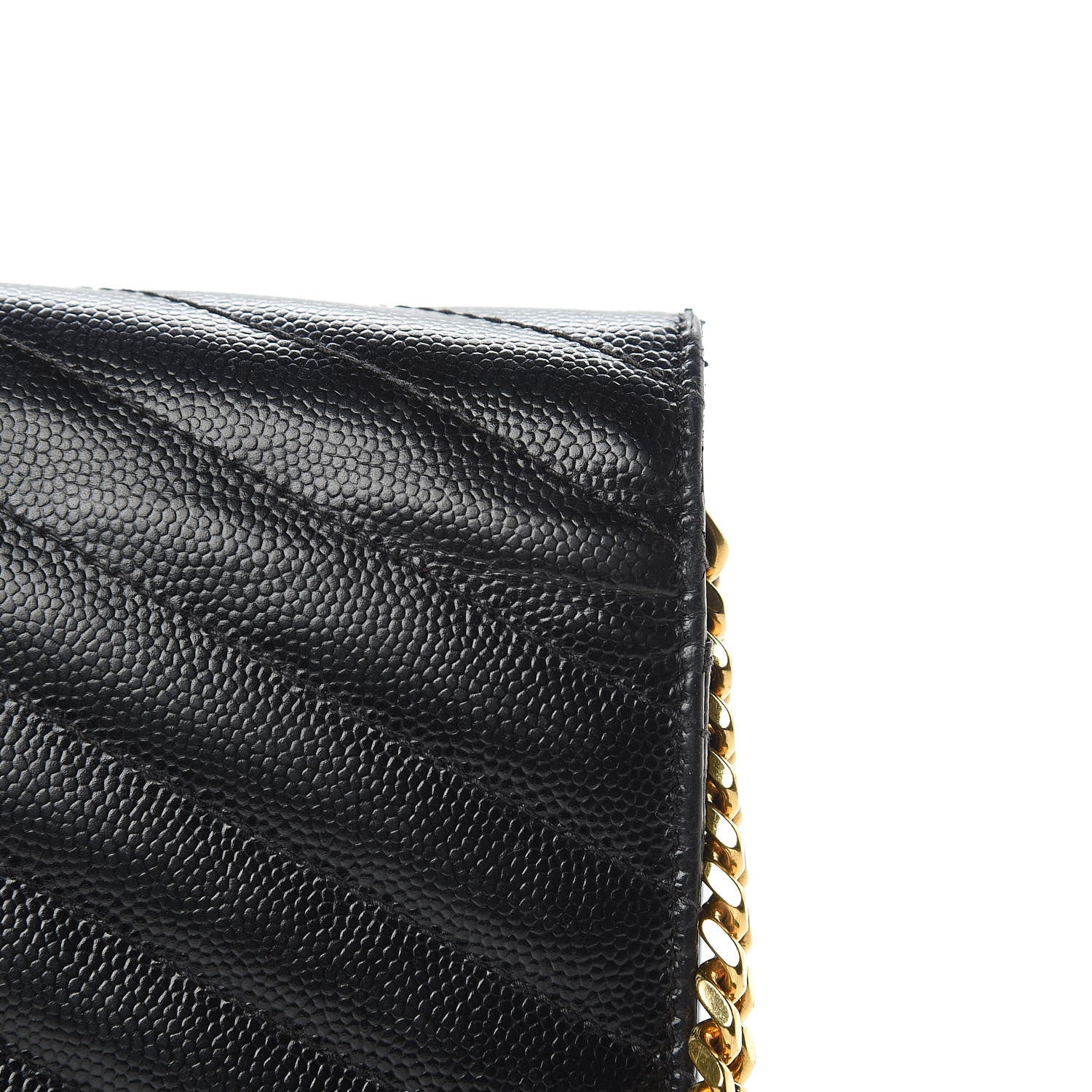 Saint Laurent Grain De Poudre Matelasse Chevron Monogram Chain Wallet Black 10 of 15