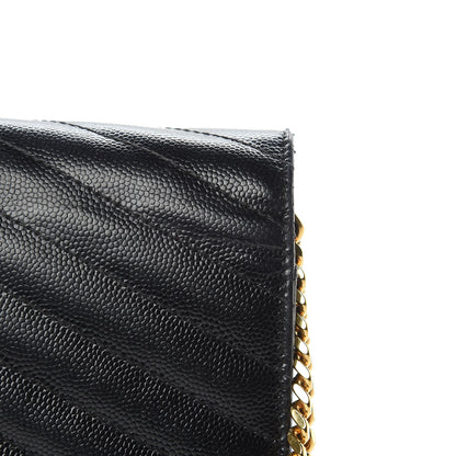 Saint Laurent Grain De Poudre Matelasse Chevron Monogram Chain Wallet Black 10 of 15