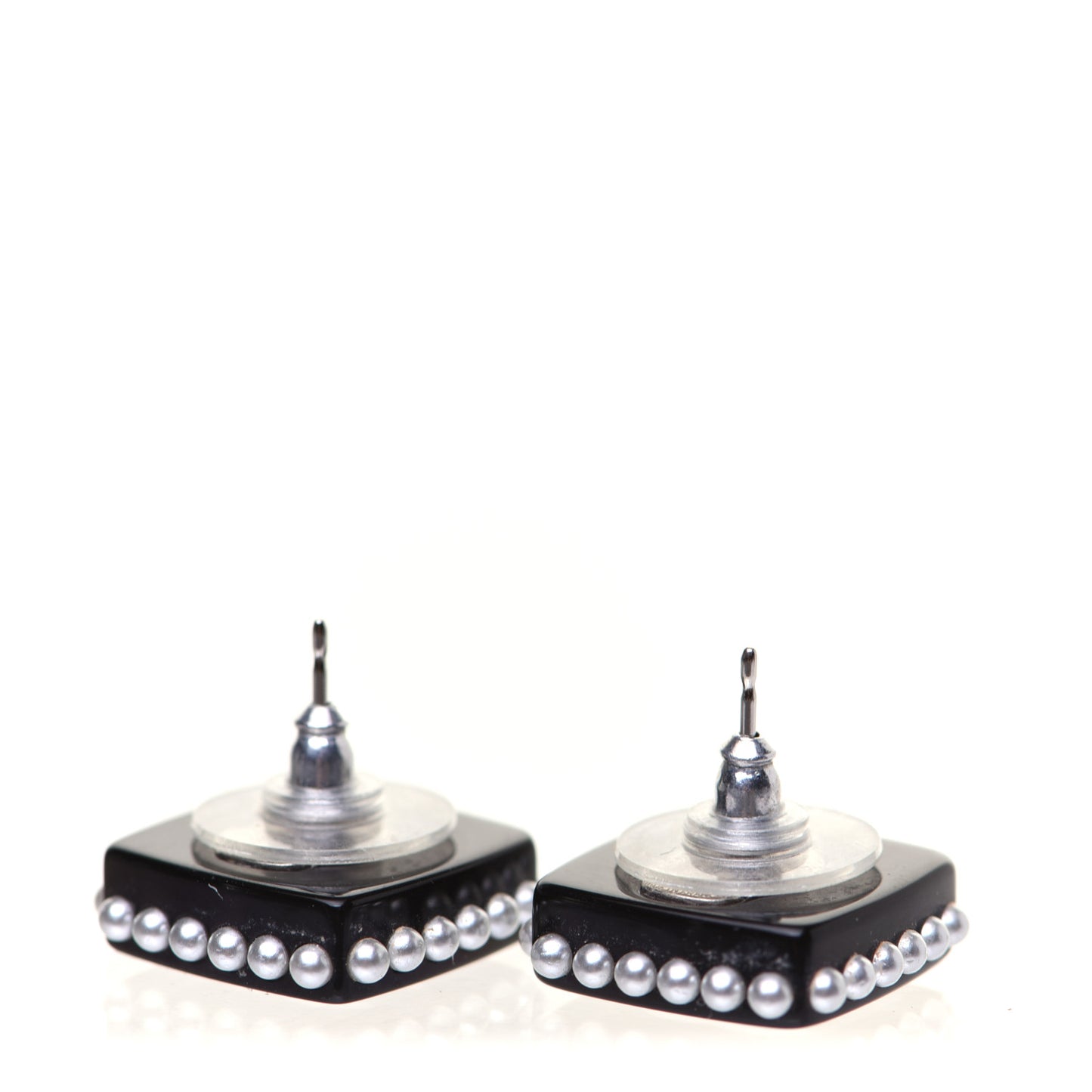 Resin Pearl Square CC Earrings Black