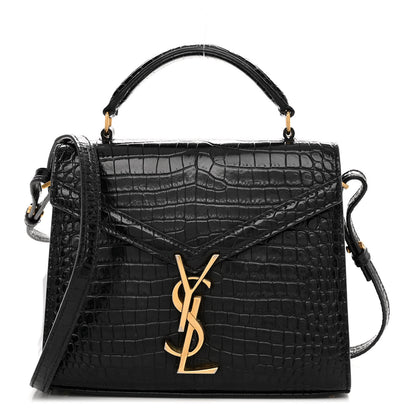 Saint Laurent Calfskin Crocodile Embossed Mini Classic Monogram Cassandra Top Handle Black 1 of 12