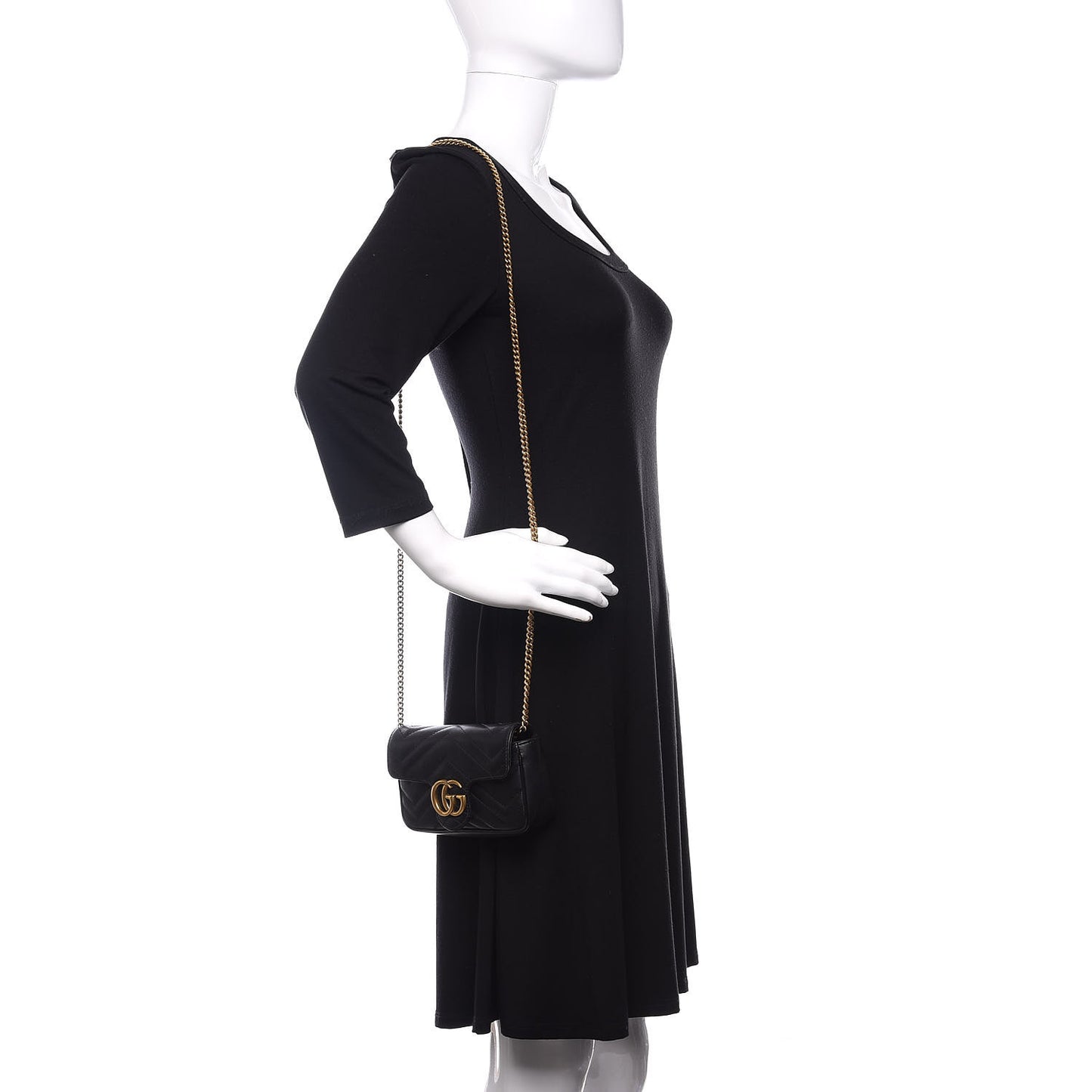 Calfskin Matelasse Super Mini GG Marmont Shoulder Bag Black