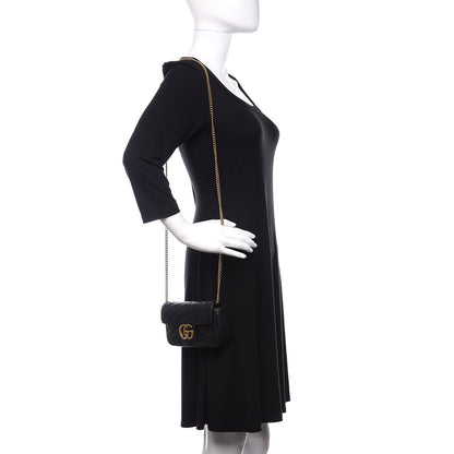 Gucci Calfskin Matelasse Super Mini GG Marmont Shoulder Bag Black 2 of 12