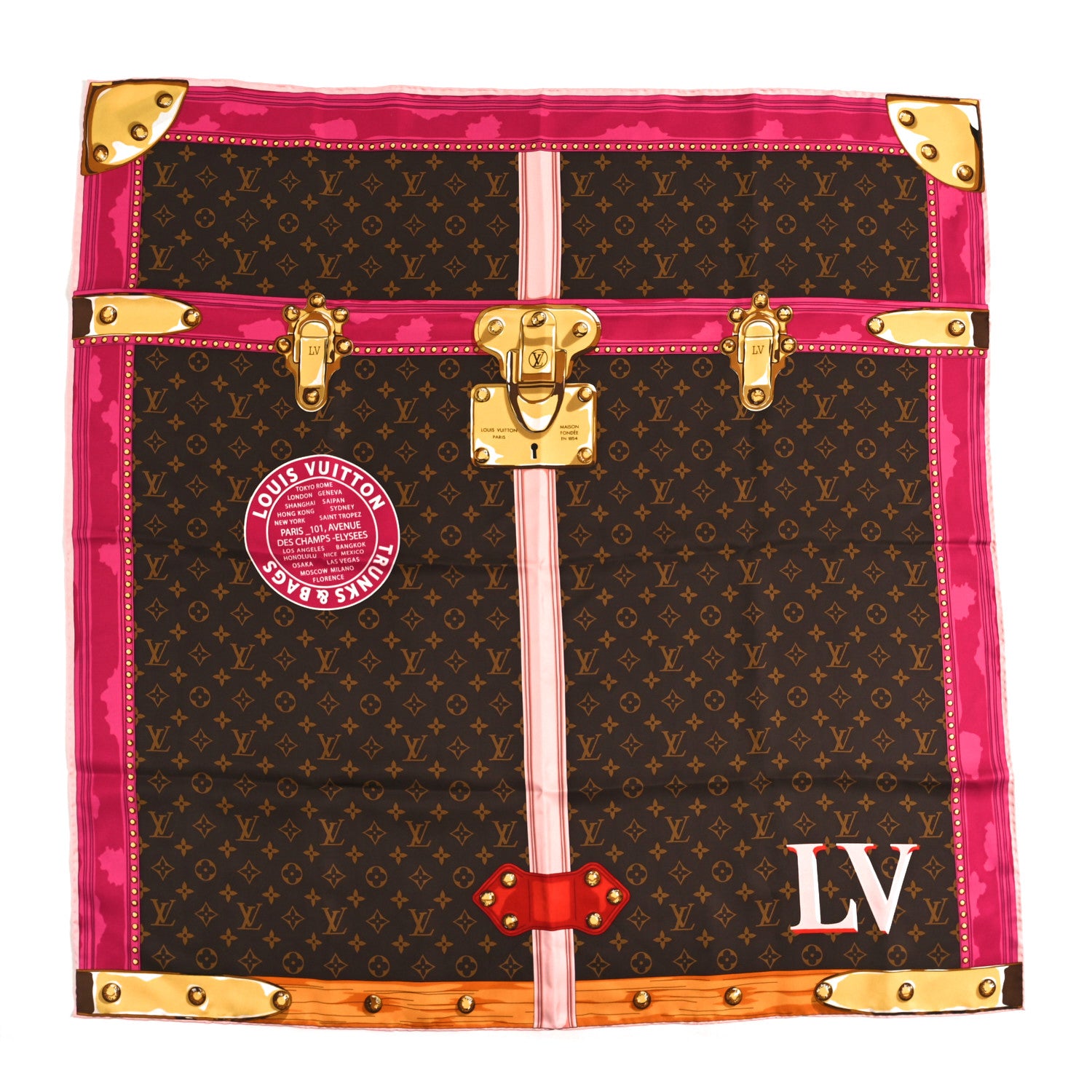 Louis Vuitton Silk Monogram Summer Trunks Square Scarf Brown 1 of 3
