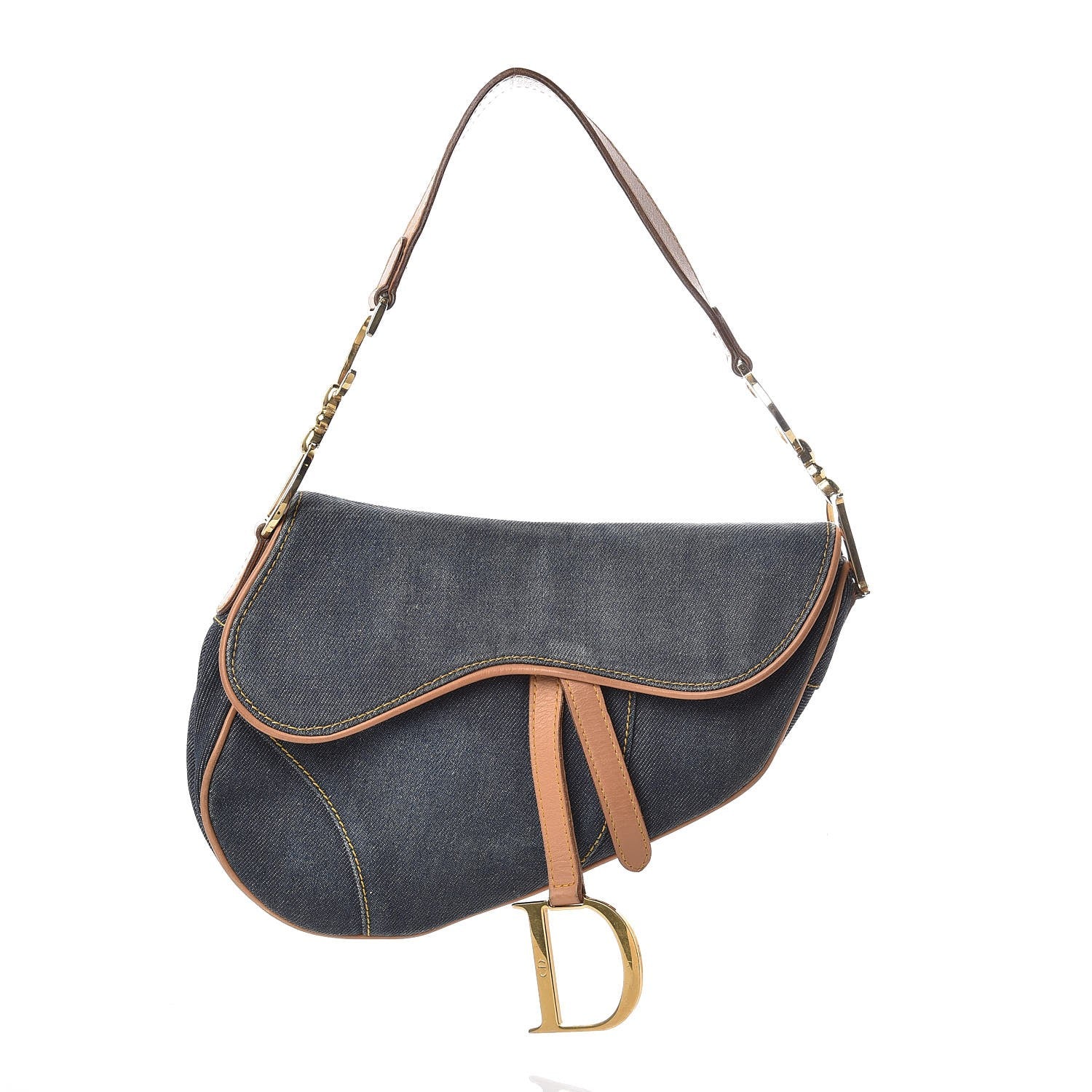Christian Dior Denim Calfskin Saddle Bag Blue 1 of 9