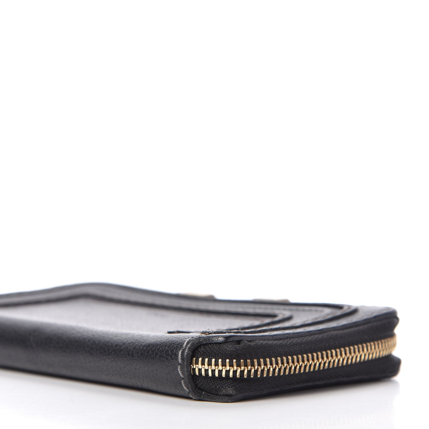 Grained Calfskin Marcie Long Zip Around Wallet Black