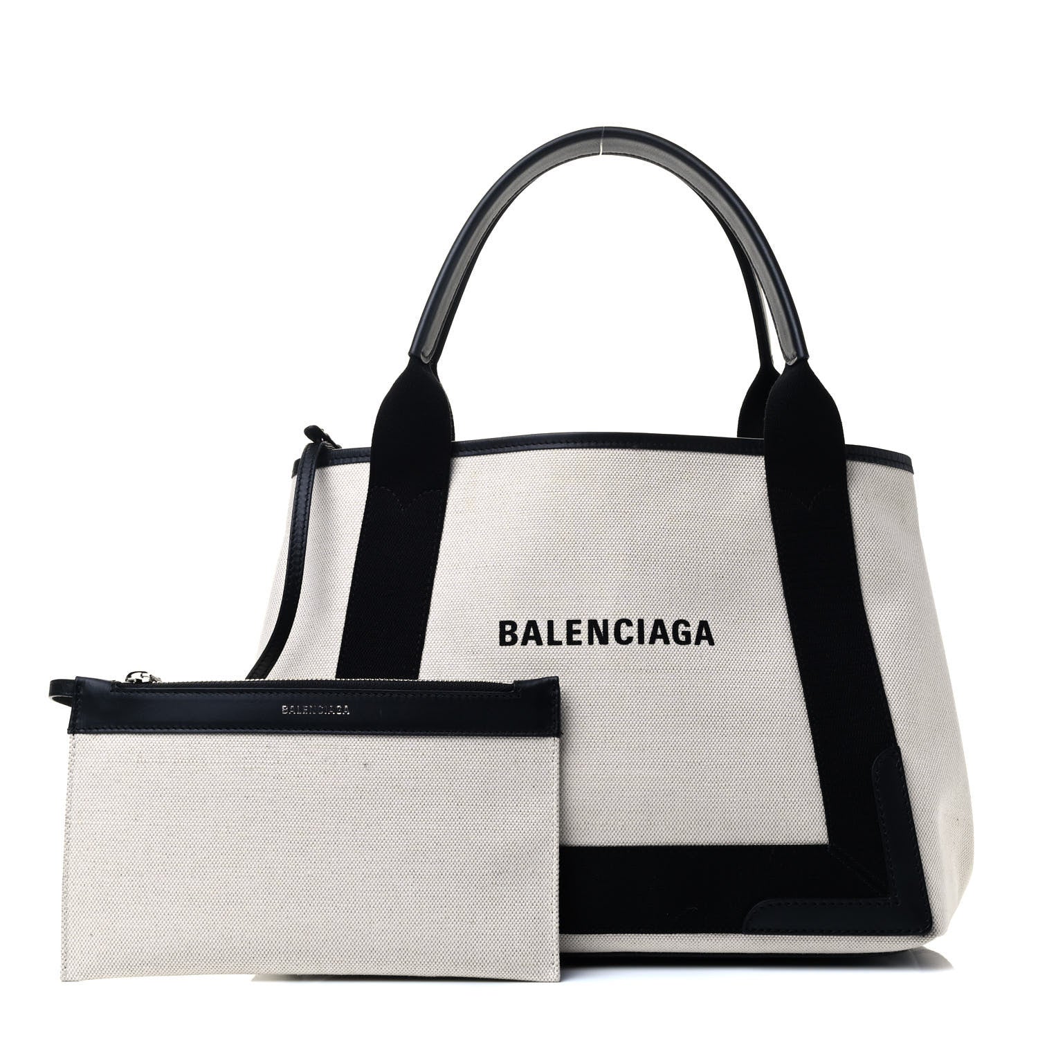 Balenciaga Cotton Canvas Satin Calfskin S Navy Cabas Natural Black 1 of 5