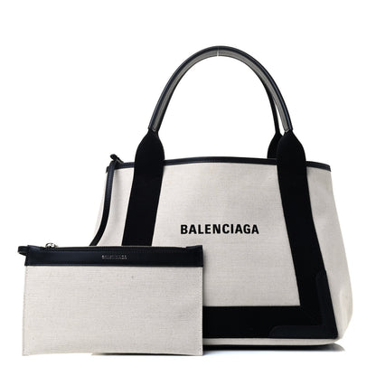 Balenciaga Cotton Canvas Satin Calfskin S Navy Cabas Natural Black 1 of 5