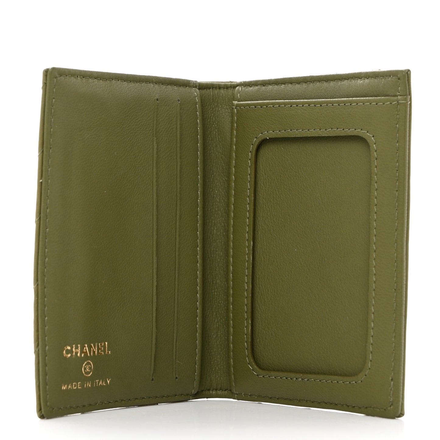 Lambskin Chevron Quilted Card Holder Wallet Dark Green