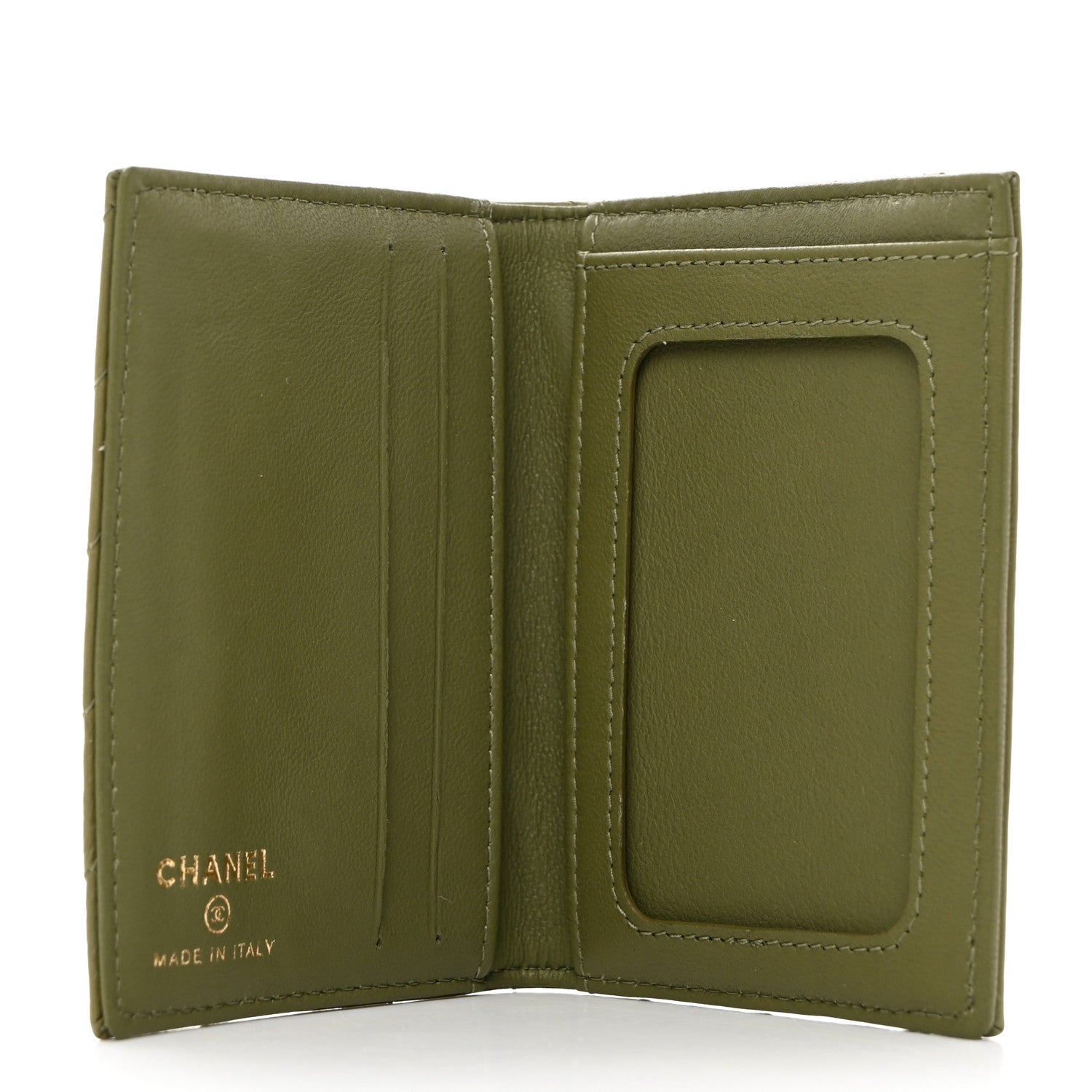 Chanel Lambskin Chevron Quilted Card Holder Wallet Dark Green 5 of 8