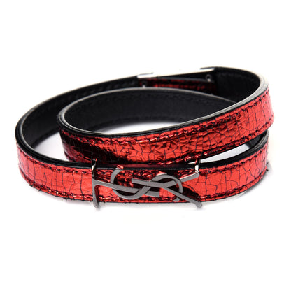 Saint Laurent Metallic Calfskin Opyum Double Wrap Bracelet Red 5 of 6