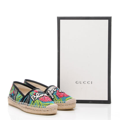 Gucci Tapestry Brocade Blind For Love Espadrilles 37.5 Acquamarine Green Black 10 of 10