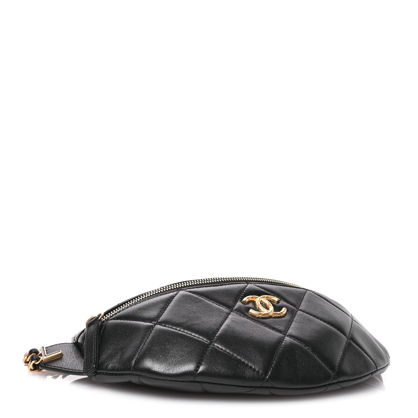 Lambskin Enamel Quilted Waist Bag Black