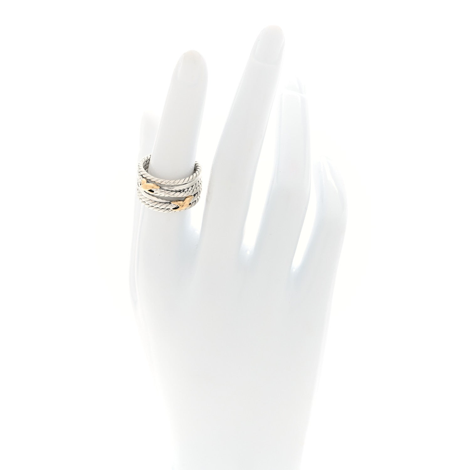 David Yurman Sterling Silver 18K Yellow Gold Double X Crossover Ring 54 6.75 2 of 4