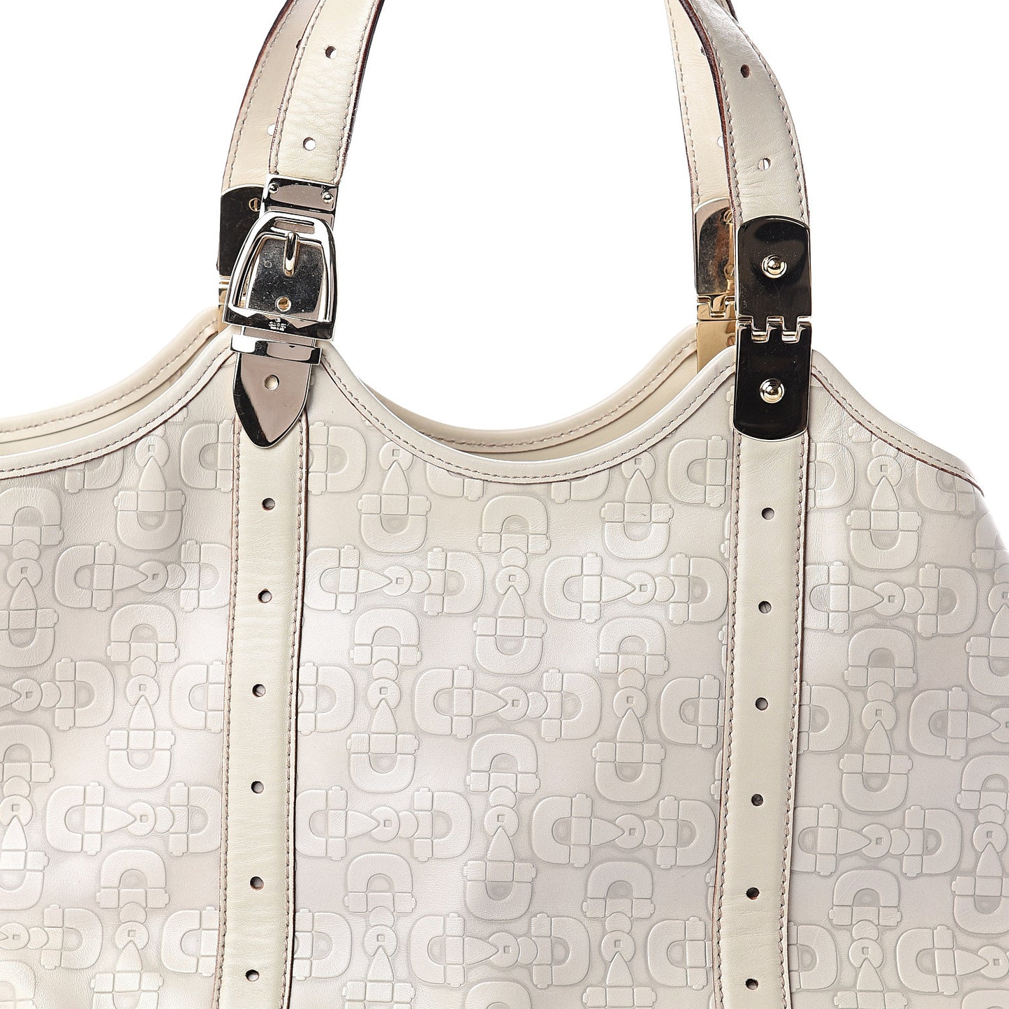 Calfskin Horsebit Embossed Large Glam Shoulder Bag White