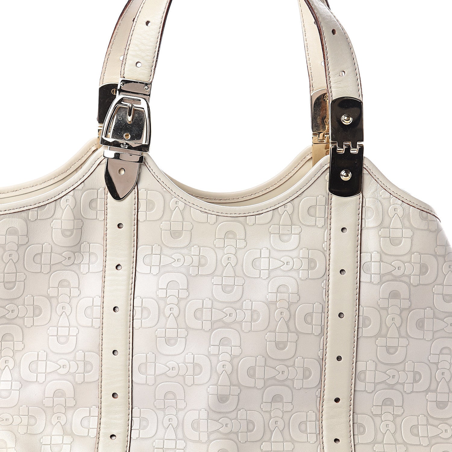 Gucci Calfskin Horsebit Embossed Large Glam Shoulder Bag White 6 of 8
