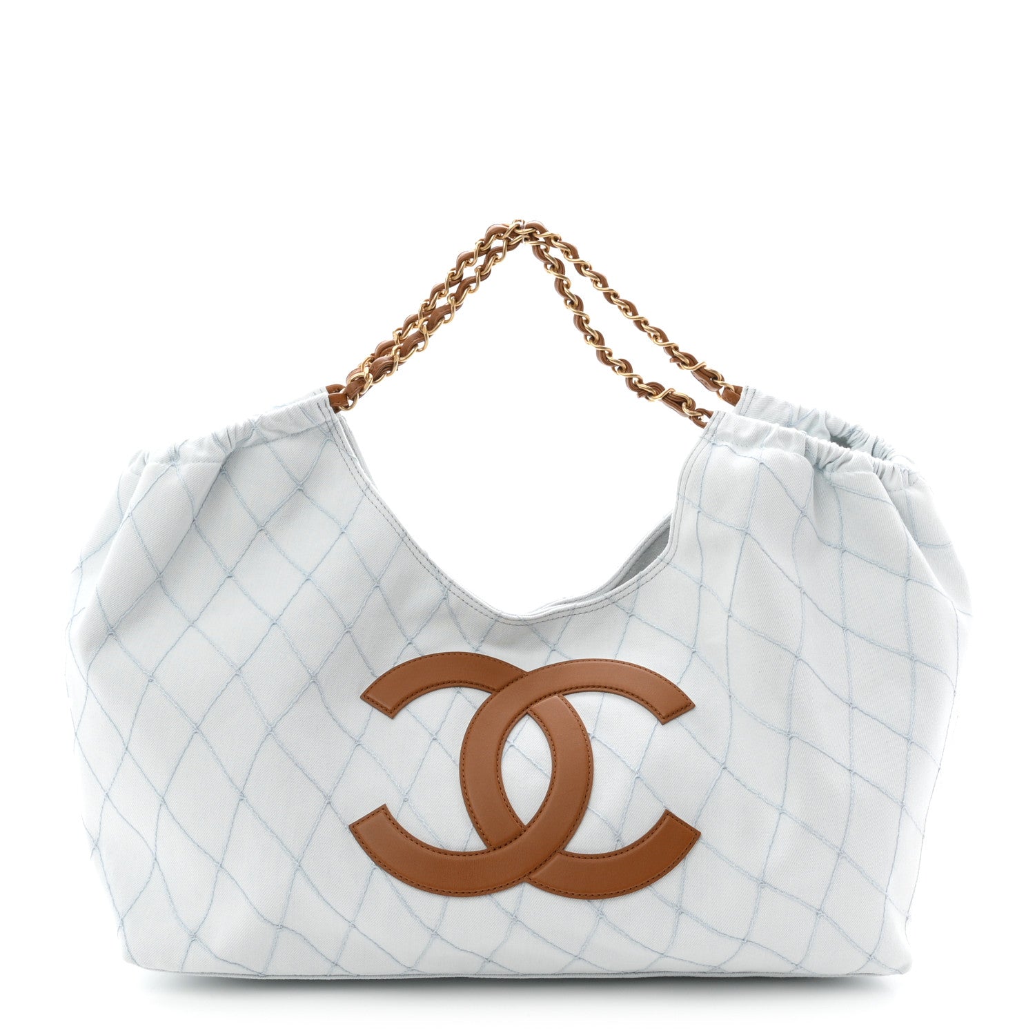 Chanel Denim Calfskin Quilted Coco Beach Small Shopping Tote Light Blue Brown 1 of 11