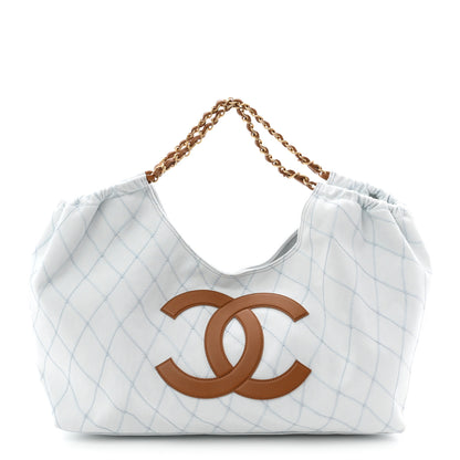 Chanel Denim Calfskin Quilted Coco Beach Small Shopping Tote Light Blue Brown 1 of 11