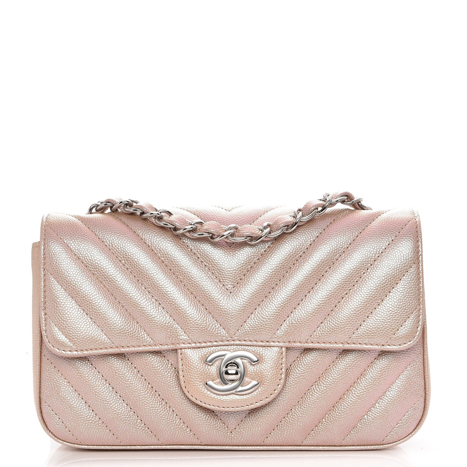 Chanel Iridescent Caviar Chevron Quilted Mini Rectangular Flap Light Gold 1 of 7