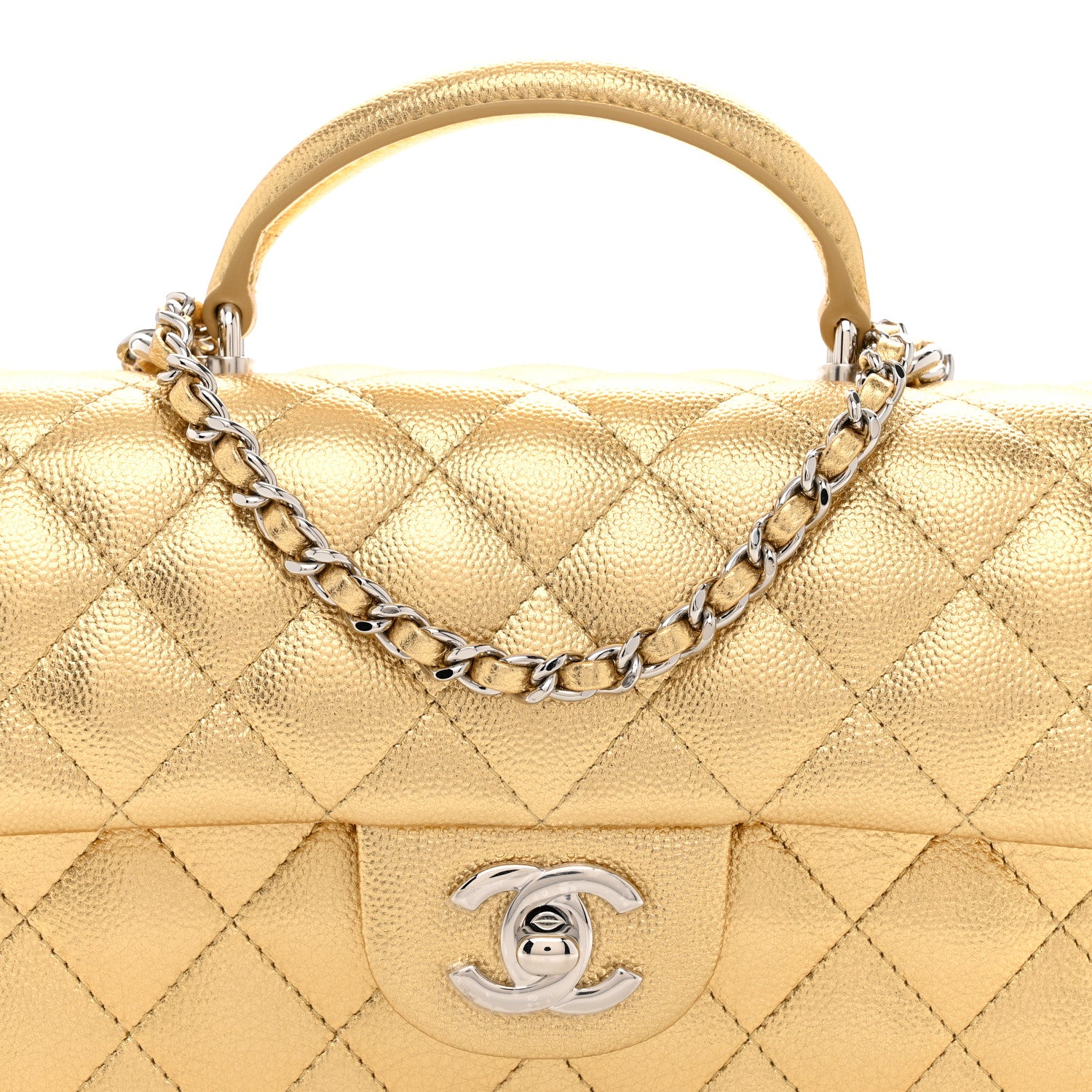 Chanel Metallic Caviar Quilted Top Handle East West Flap Gold 8 of 12