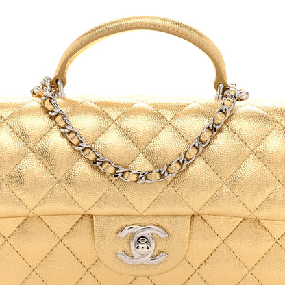 Chanel Metallic Caviar Quilted Top Handle East West Flap Gold 8 of 12