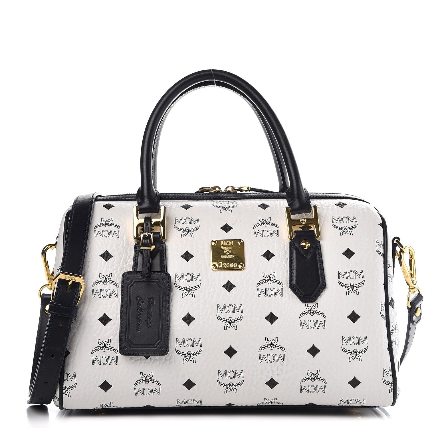 MCM Visetos Heritage Boston Satchel White 1 of 18