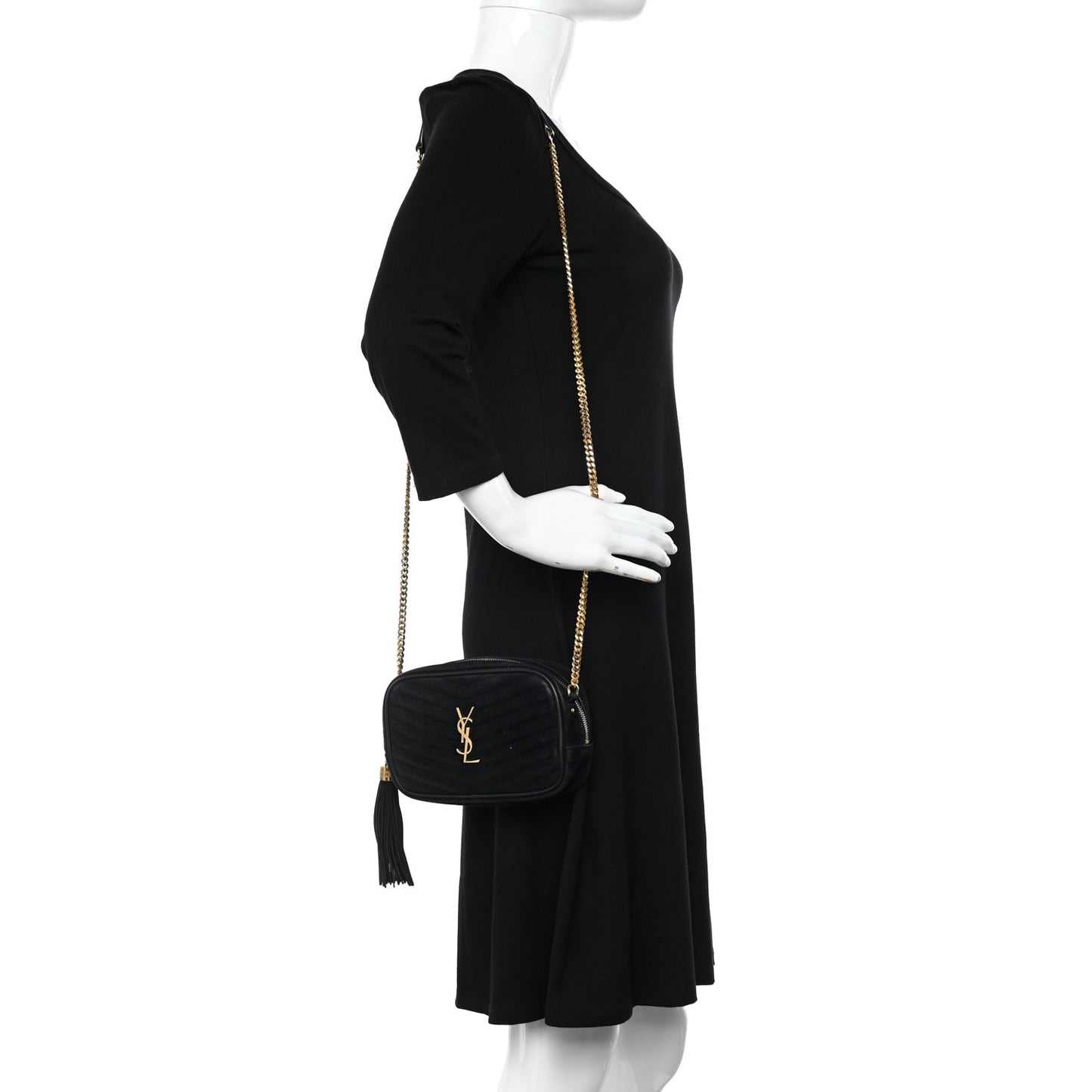 Suede Matelasse Monogram Mini Lou Camera Bag Black