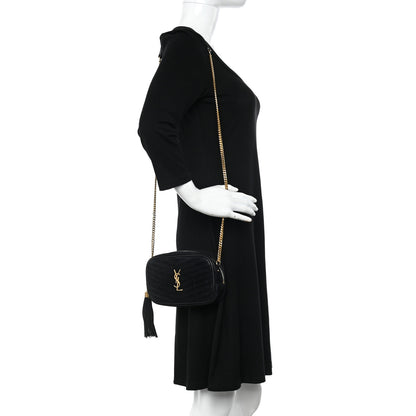 Saint Laurent Suede Matelasse Monogram Mini Lou Camera Bag Black 2 of 17