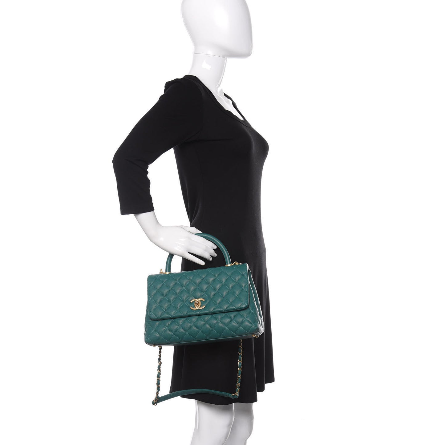 Caviar Quilted Small Coco Handle Flap Dark Turquoise