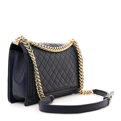 Chanel Lambskin Quilted New Medium Boy Flap Dark Blue 3 of 17