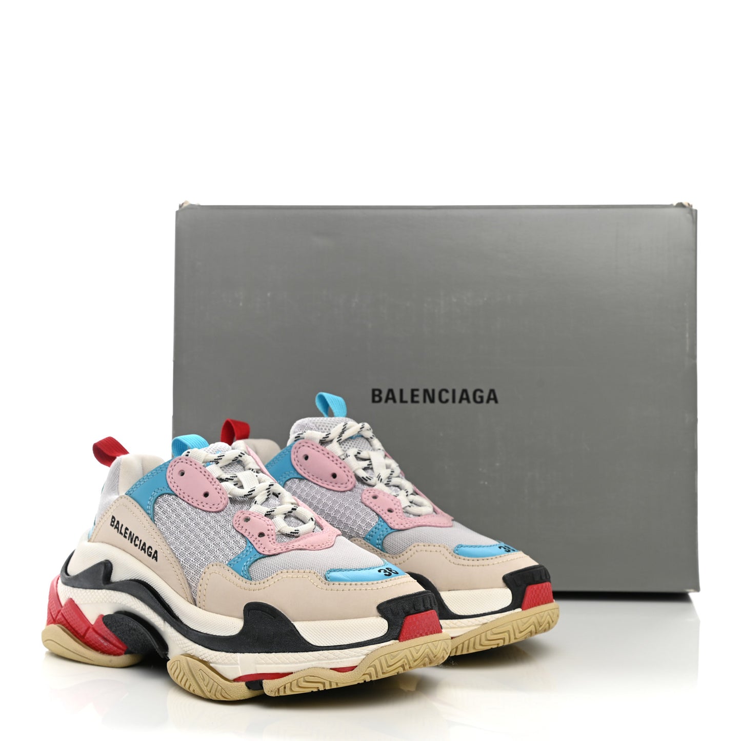 Fabric Mesh Womens Triple S Sneakers 36 White Blue Pink