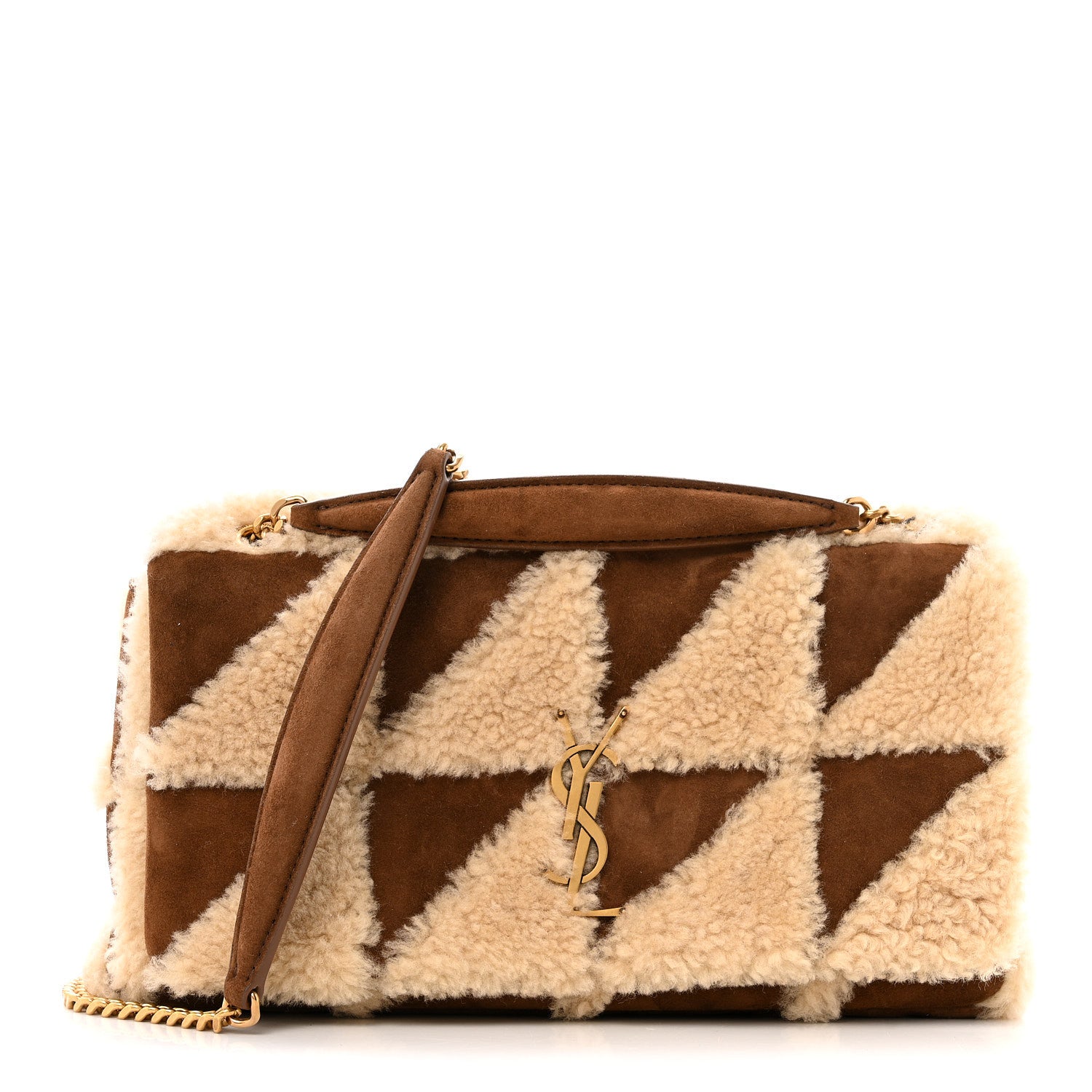 Saint Laurent Suede Shearling Patchwork Monogram Medium Jamie Brown Beige 1 of 11