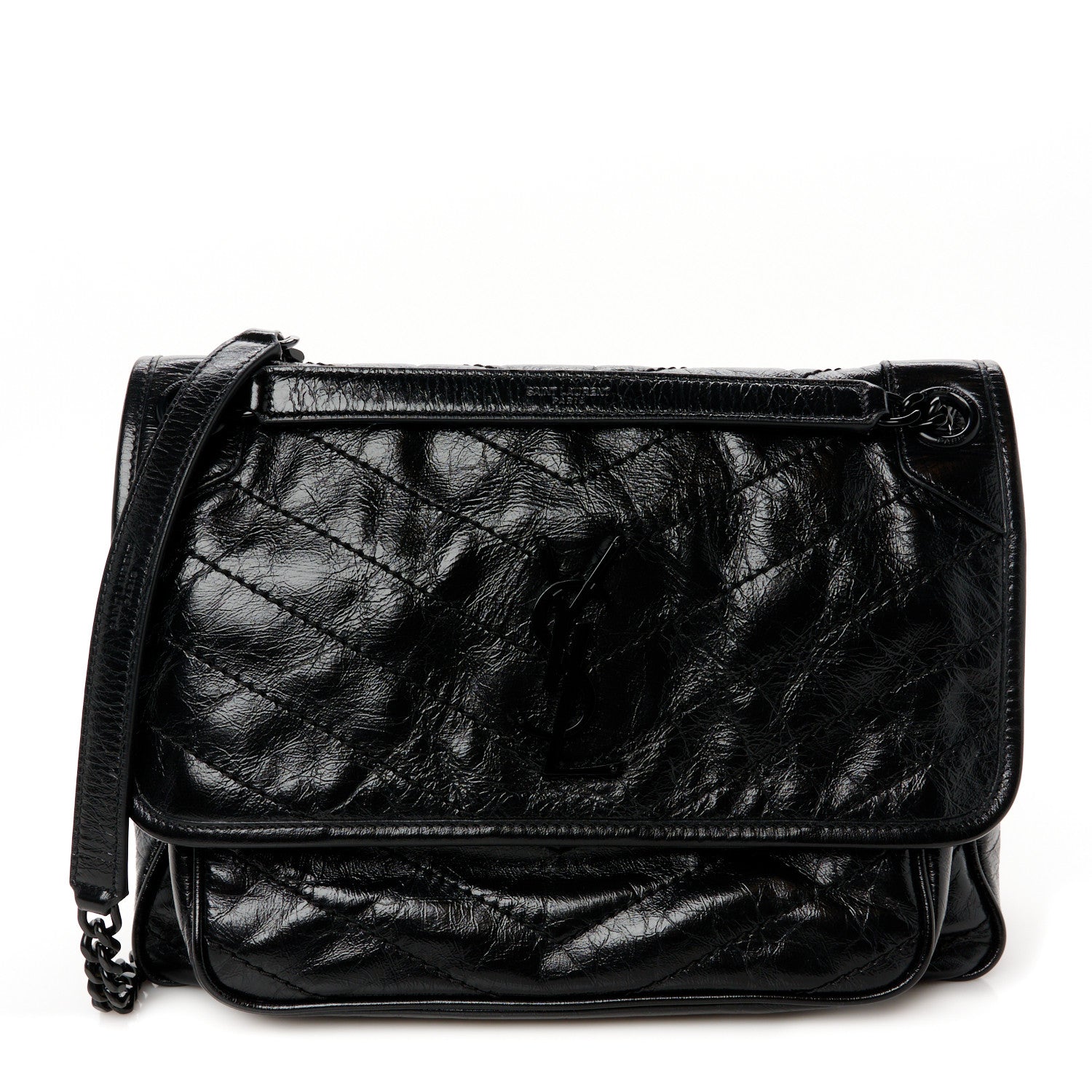 Saint Laurent Crinkled Calfskin Matelasse Monogram Medium Niki Chain Satchel Black 1 of 10
