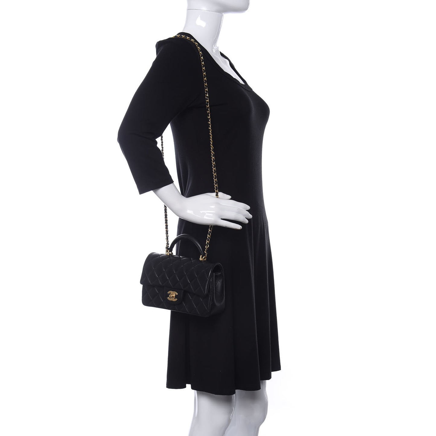 Lambskin Quilted Mini Top Handle Rectangular Flap Black