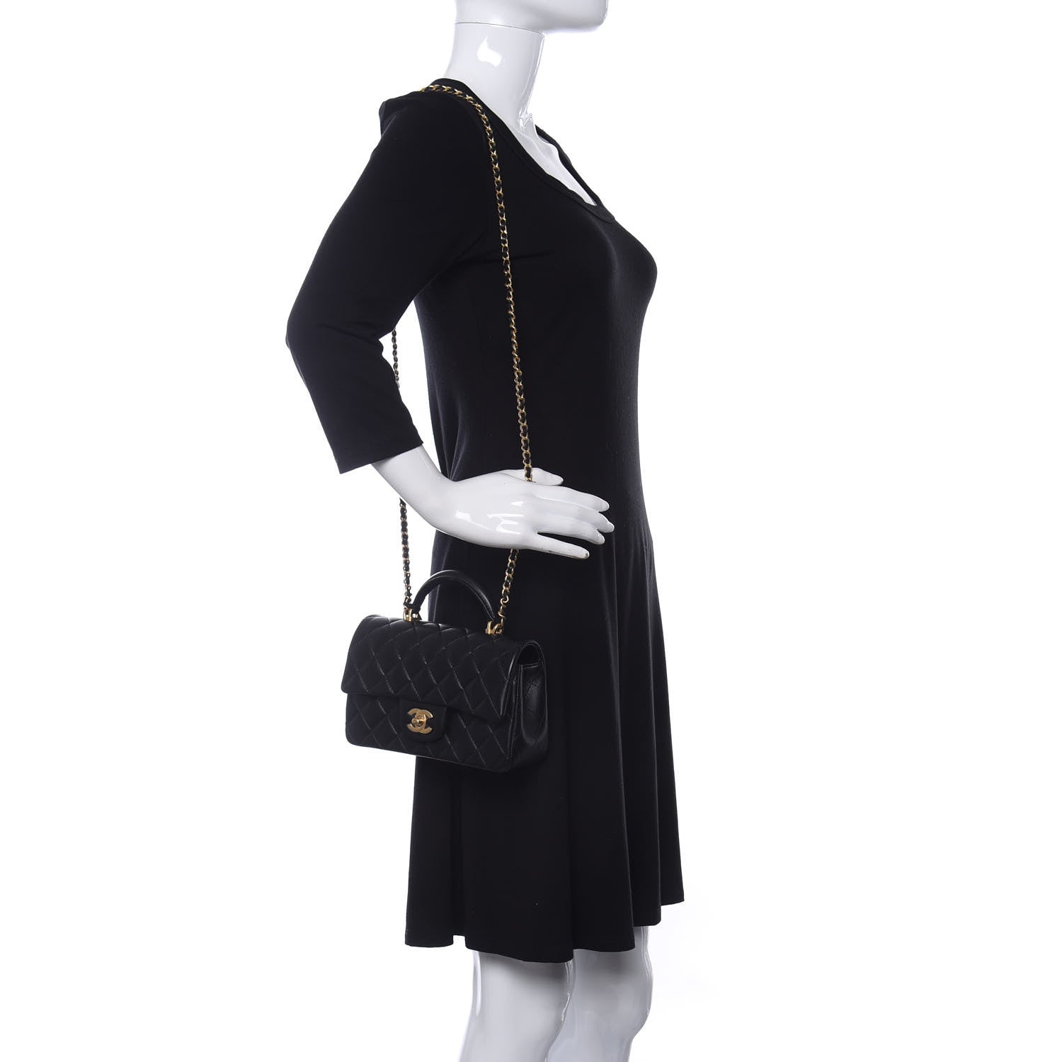 Chanel Lambskin Quilted Mini Top Handle Rectangular Flap Black 2 of 10