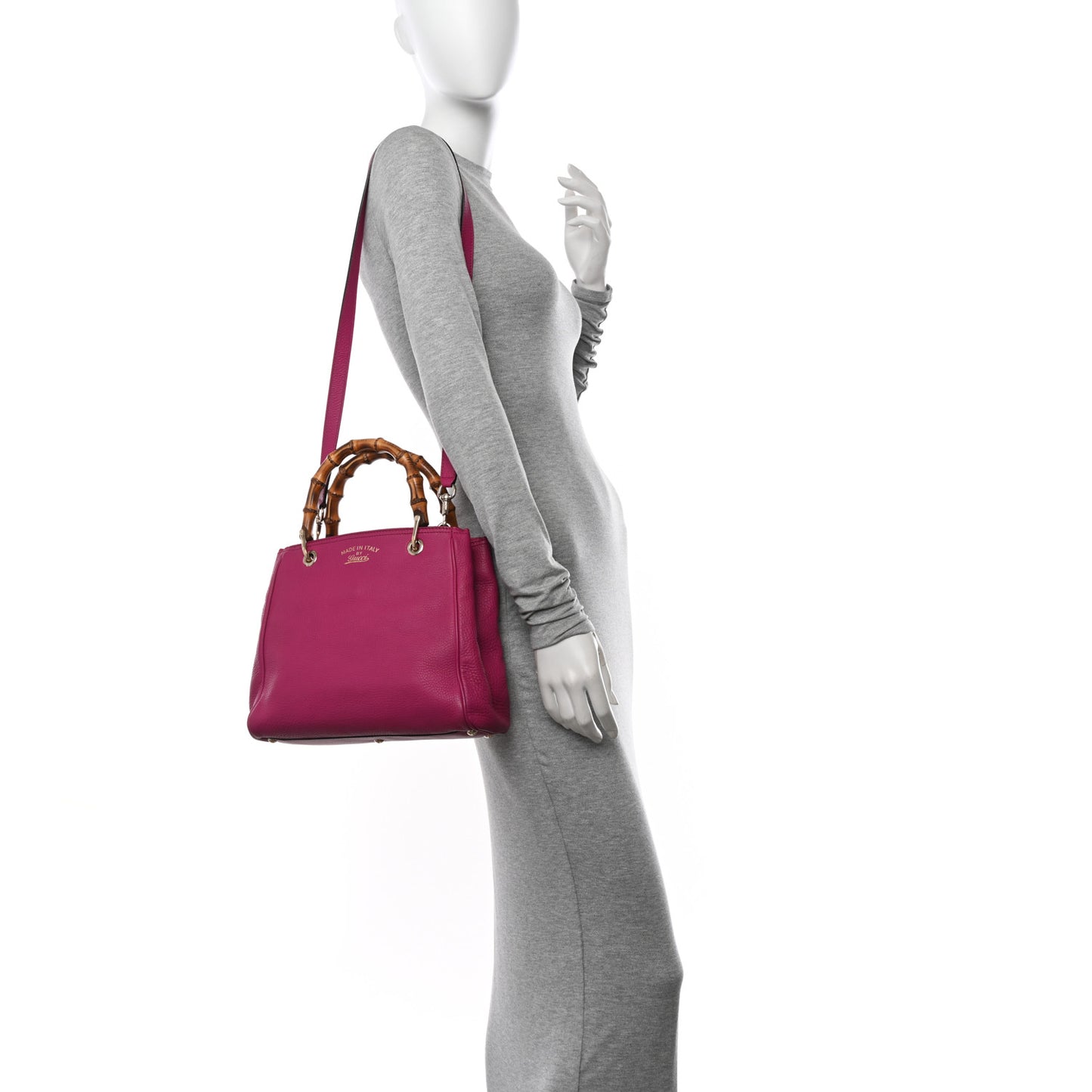 Calfskin Small Bamboo Shopper Tote Bright Bougainvillea