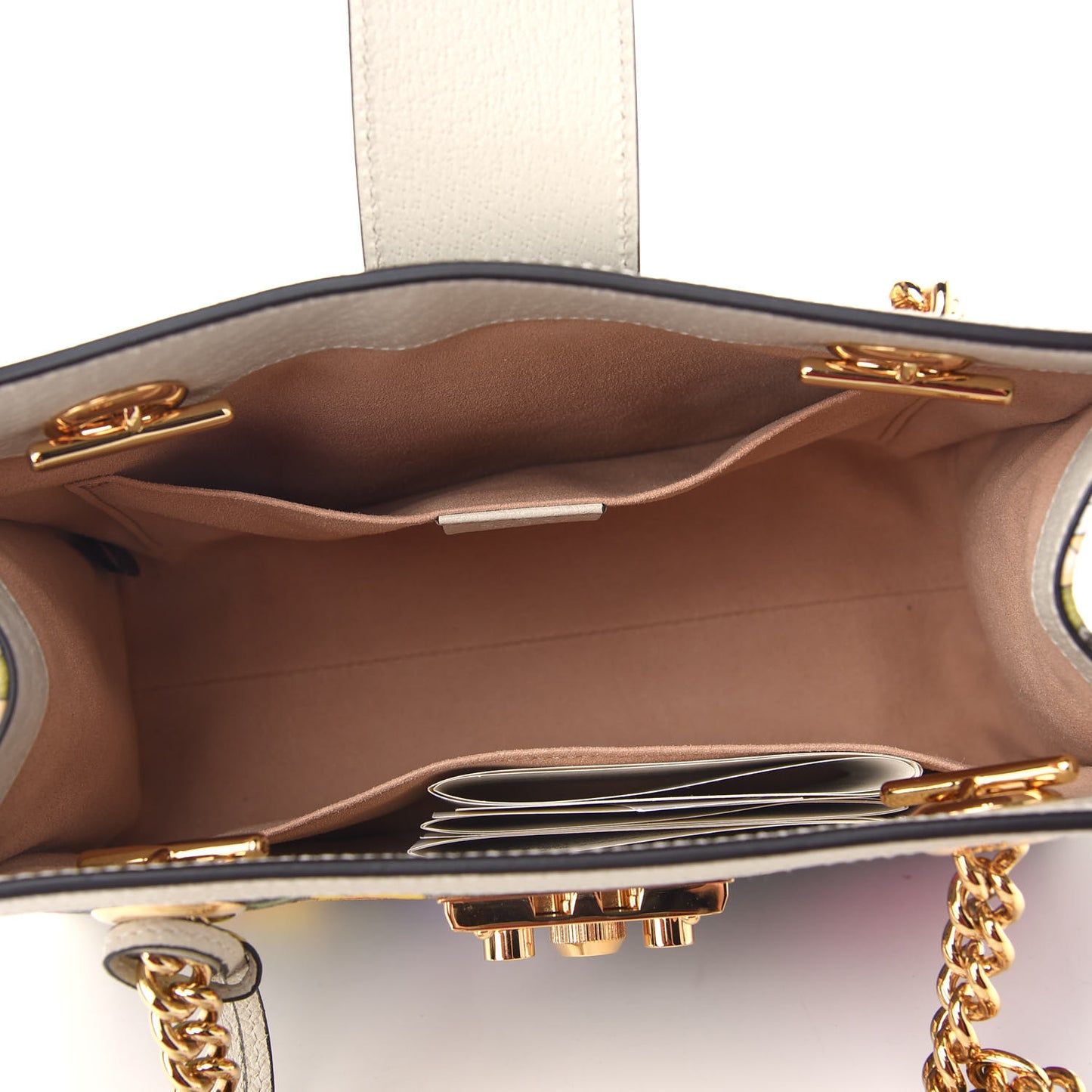 GG Supreme Monogram Flora Textured Calfskin Small Padlock Tote Beige Ebony Multicolor Mystic White