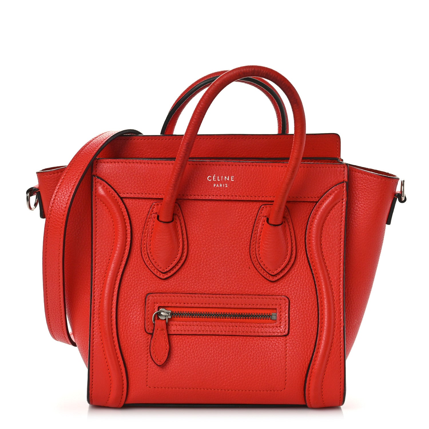 Celine Drummed Calfskin Nano Luggage Coquelicot 1 of 13