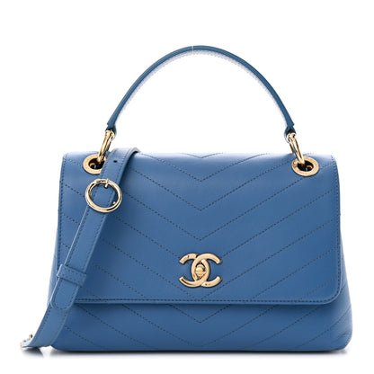 Chanel Grained Calfskin Small Chevron Chic Top Handle Flap Blue 1 of 13