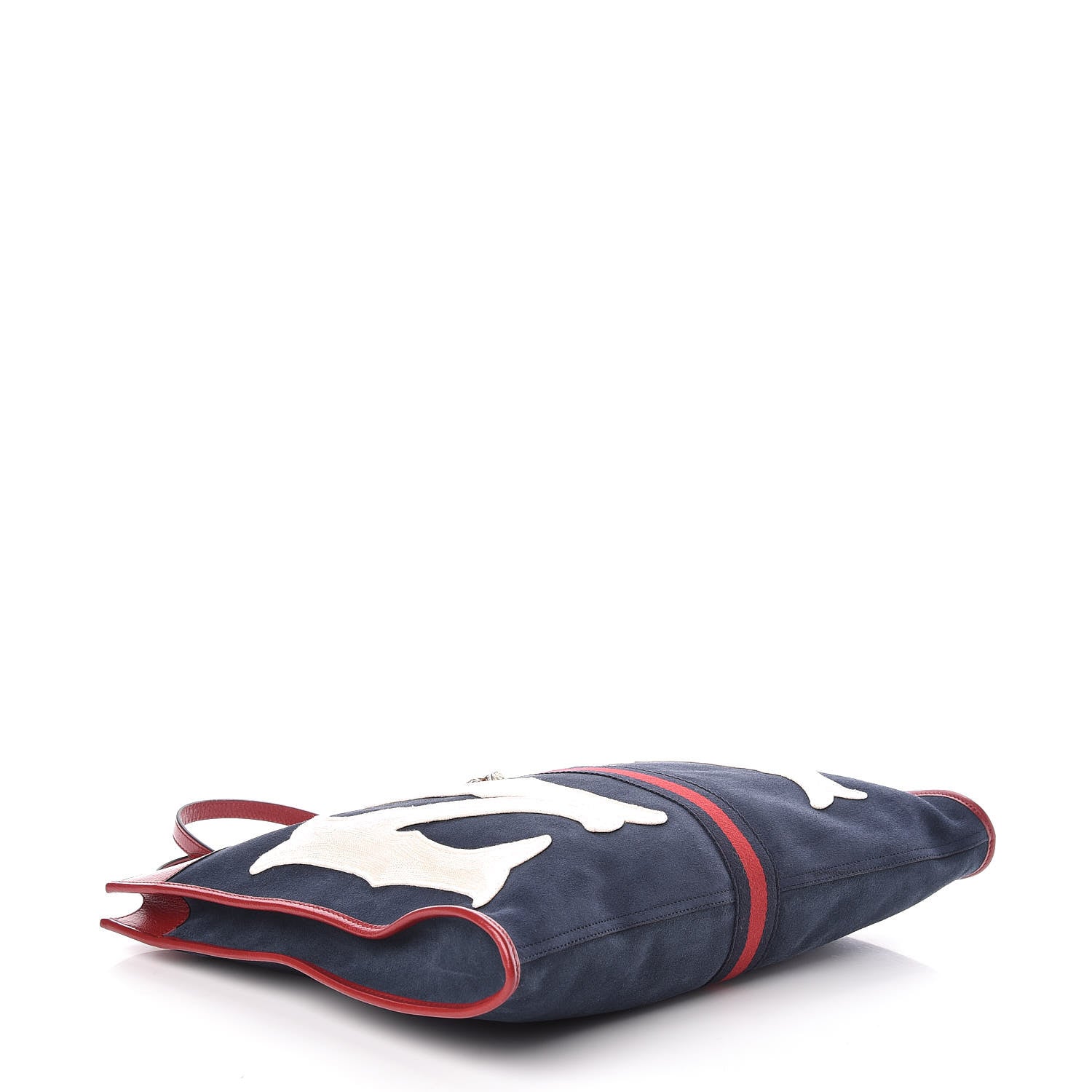 Gucci X MLB Suede Calfskin NY Yankees Large Rajah Chain Tote New Blue Romantic Cherry 5 of 10