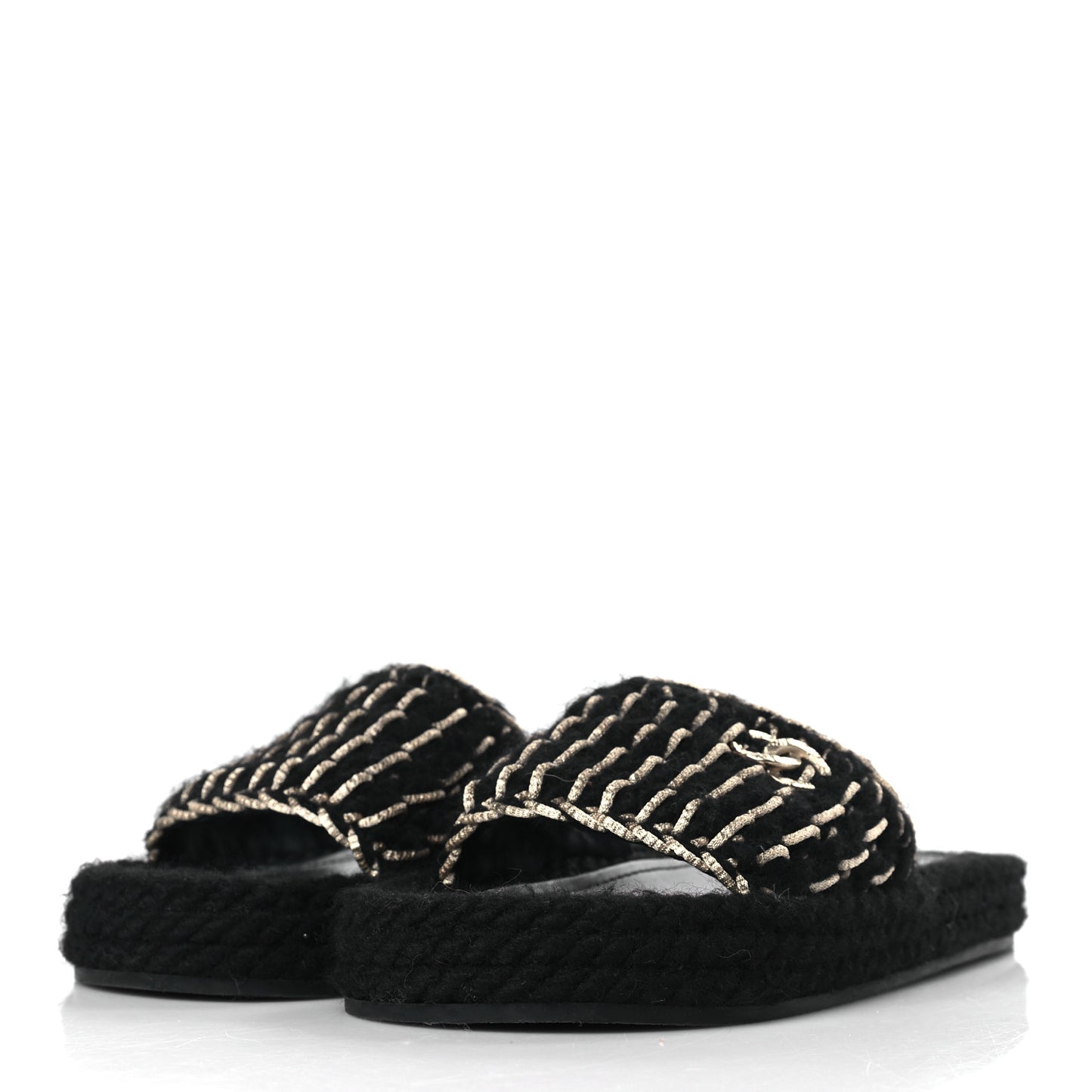 Braided Knit CC Mules 40 Black Gold
