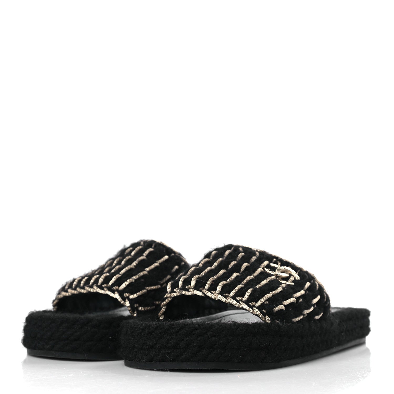 Chanel Braided Knit CC Mules 40 Black Gold 3 of 9