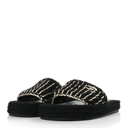 Chanel Braided Knit CC Mules 40 Black Gold 3 of 9