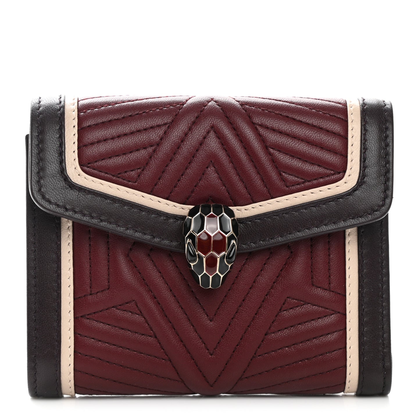 Quilted Nappa Smooth Calfskin Serpenti Forever Diamond Blast Wallet Dark Red