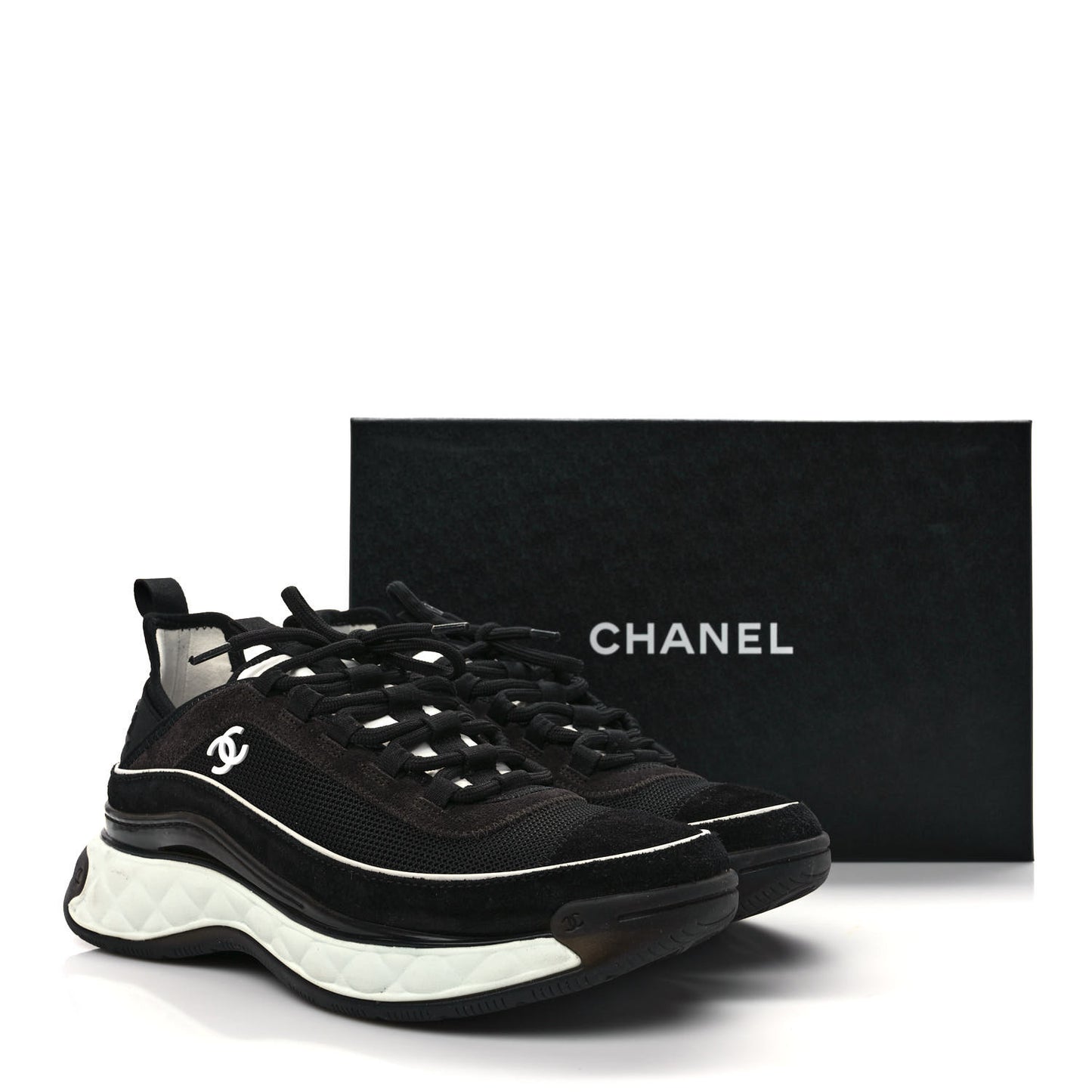 Velvet Calfskin Mixed Fibers CC Sneakers 39 Black
