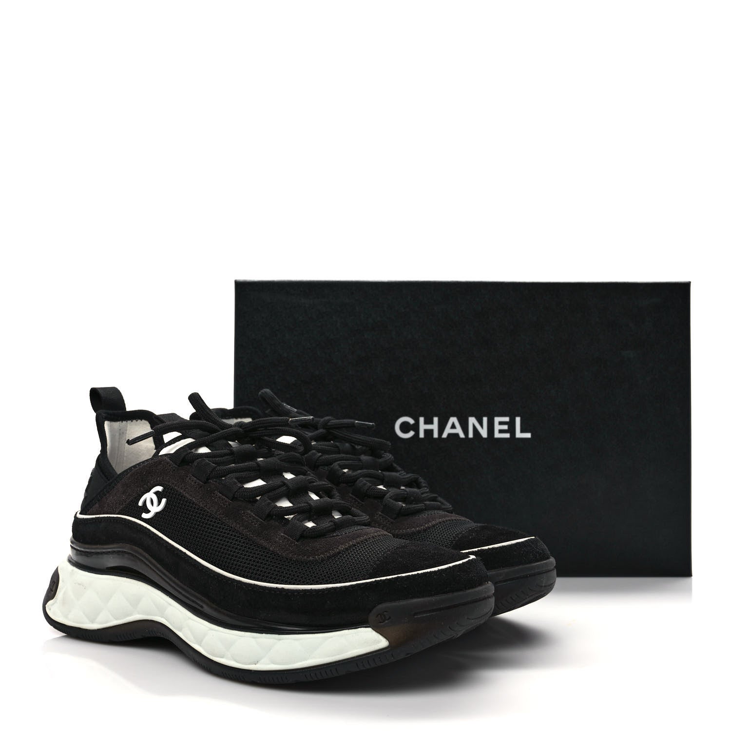 Chanel Velvet Calfskin Mixed Fibers CC Sneakers 39 Black 10 of 10