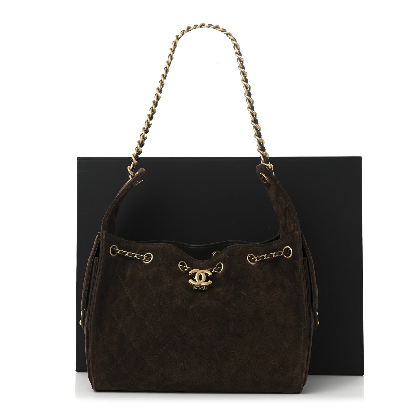 Suede Quilted Small Chanel 25 Handbag Dark Brown